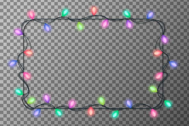 Realistic christmas lights frame