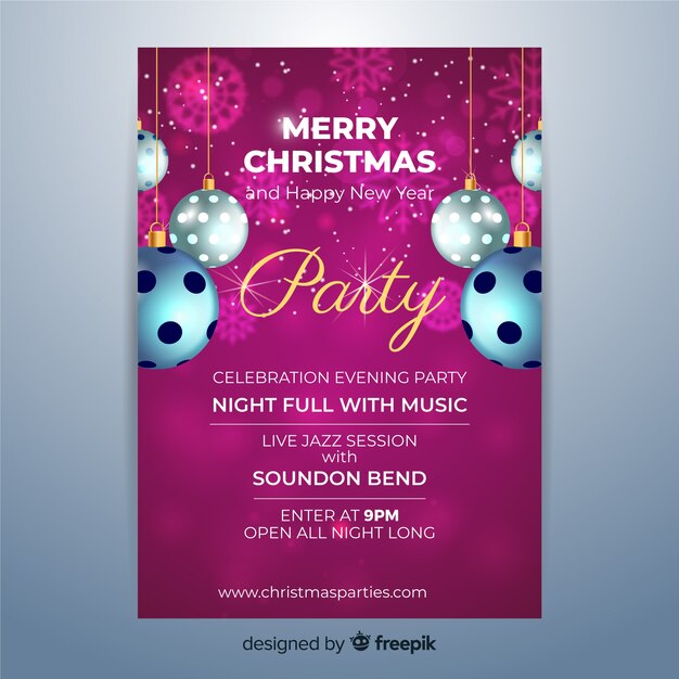 Realistic christmas party poster template