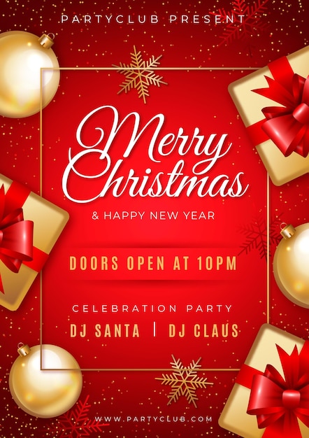 Realistic christmas party poster template