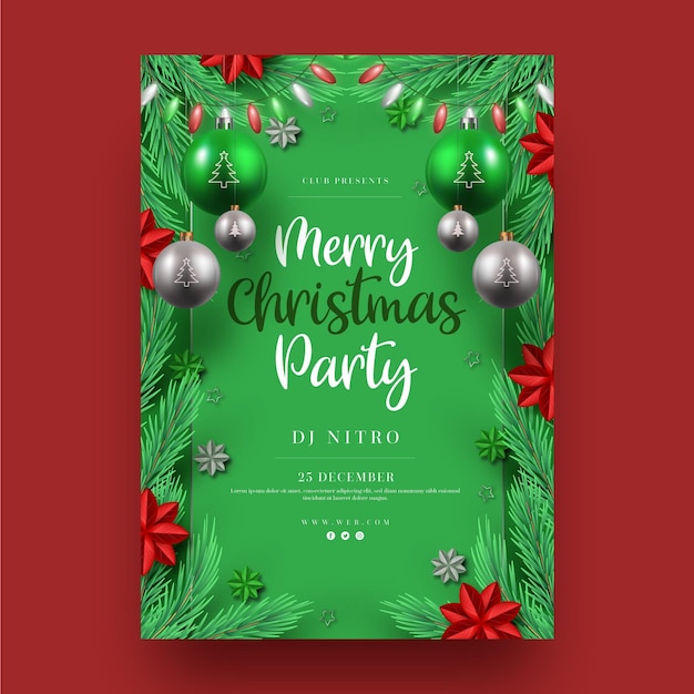 Realistic christmas party poster template