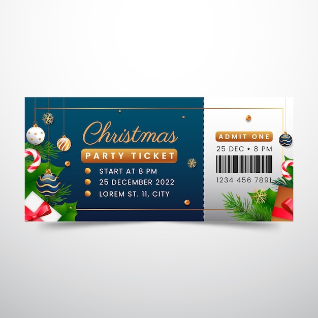 Realistic christmas party ticket template