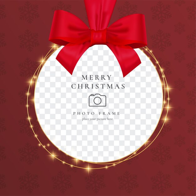 Realistic Christmas Photo Frame with Red Ribbon