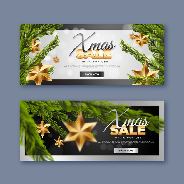 Realistic christmas sale banners