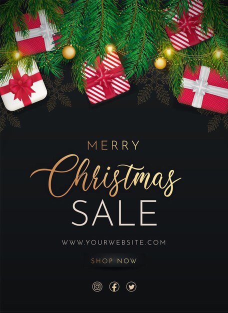 Realistic Christmas sale poster