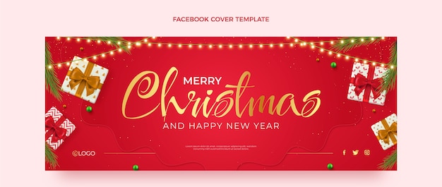 Realistic christmas social media cover template