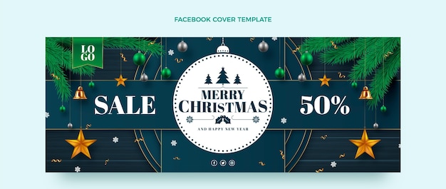 Free Vector realistic christmas social media cover template