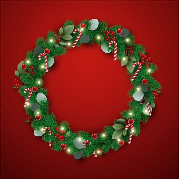 Realistic christmas wreath with candy