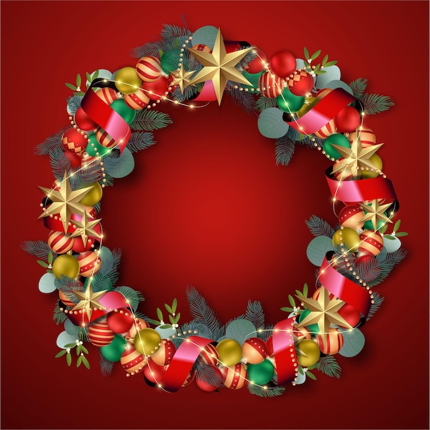 Free vector realistic christmas wreath with stars