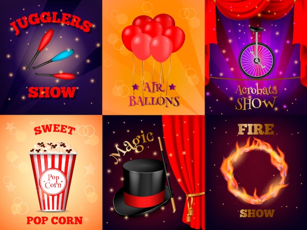 Free Vector realistic circus cards set