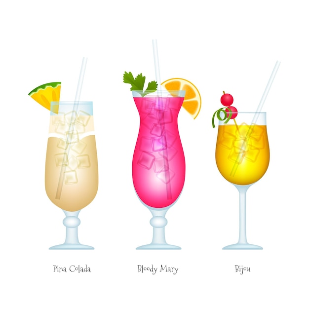 Realistic cocktail collection