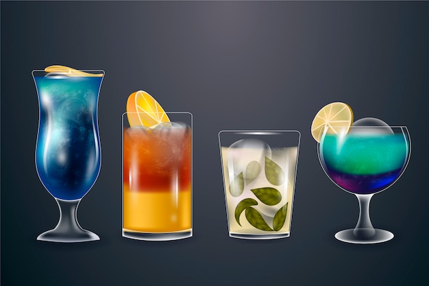 Realistic cocktail collection