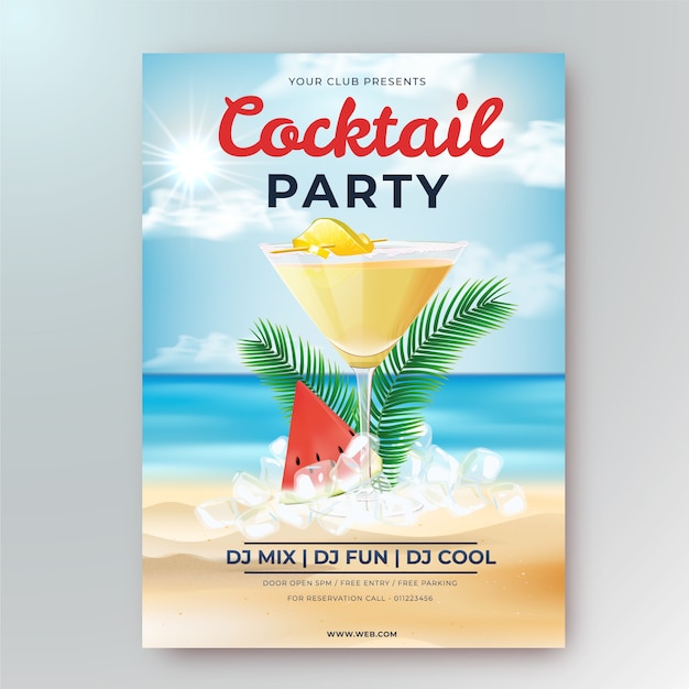 Realistic cocktail flyer template