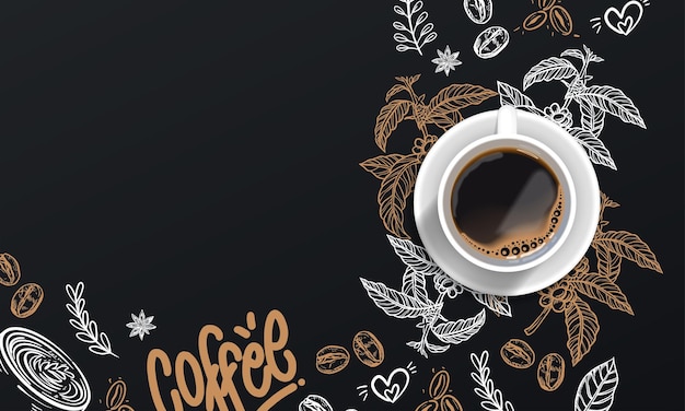 Free Vector realistic coffee background with drawings