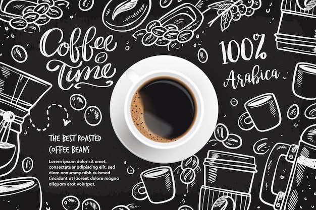 Free Vector realistic coffee background with drawings