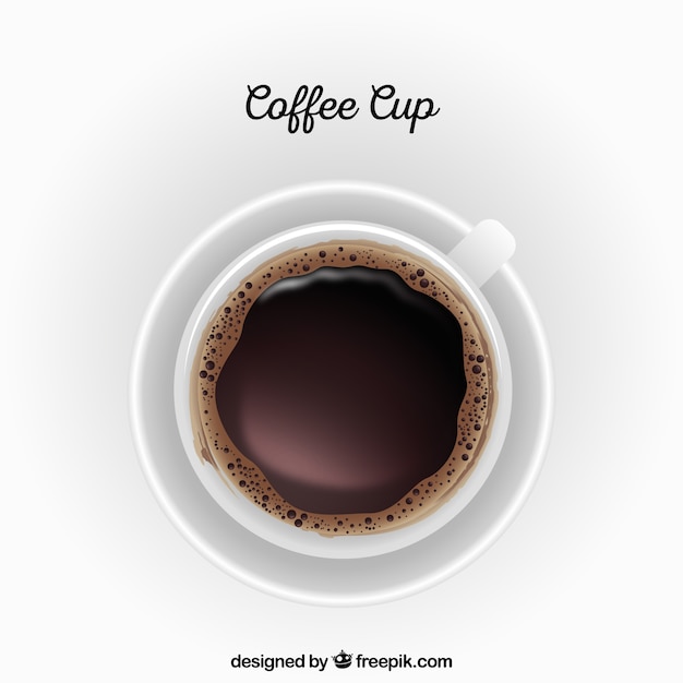 Realistic coffee cup with top view