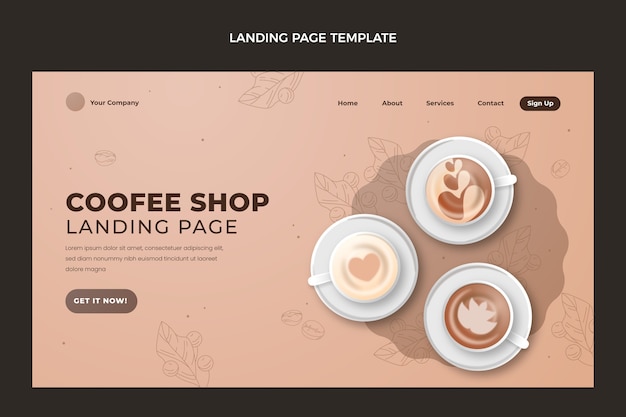 Realistic coffee shop landing page template