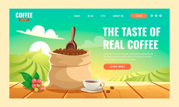 Realistic coffee shop landing page template