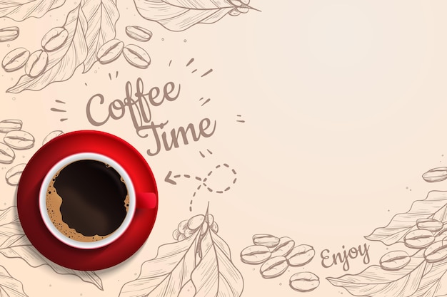 Realistic coffee time background with coffee cup