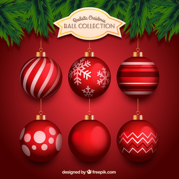 Realistic collection of red christmas balls