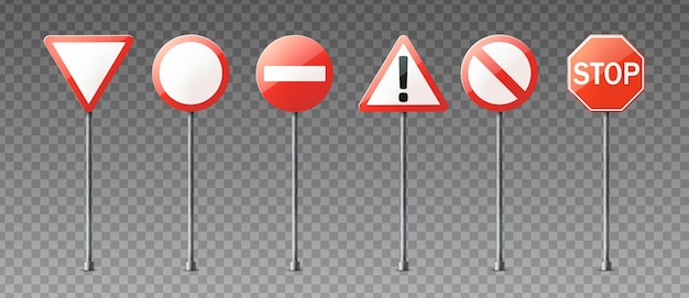 realistic collection of warning and information road signs