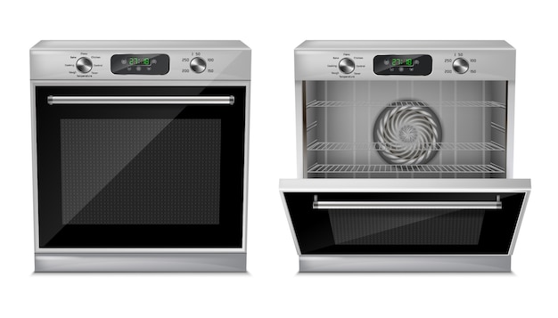 Free vector realistic compact oven with digital display, timer, pre-set cooking programs