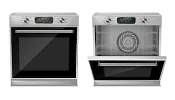 Free vector realistic compact oven with digital display, timer, pre-set cooking programs