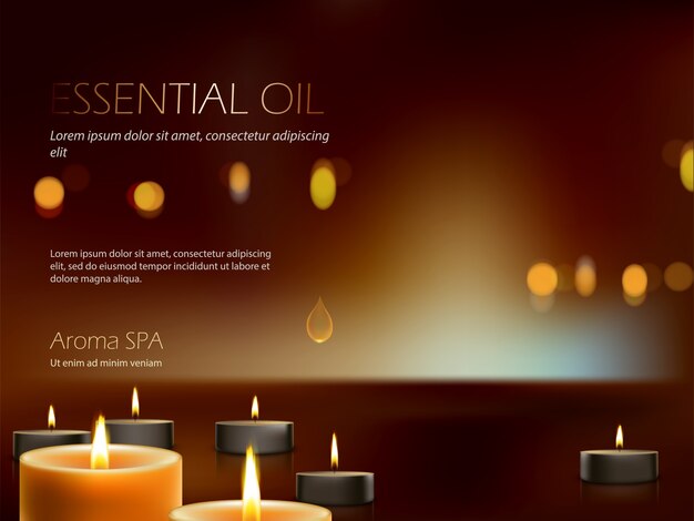 realistic composition for aroma spa therapy, relaxation, meditation of burning candles.