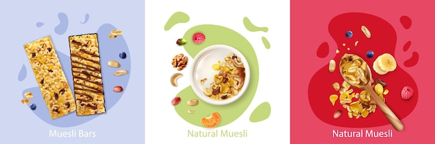 Realistic  concept with natural fruit and berry muesli