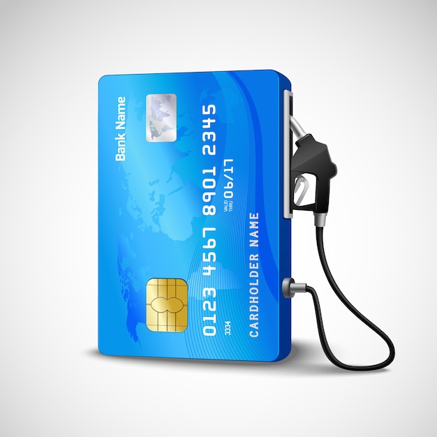 Free Vector realistic credit card with fuel hose gas station concept 