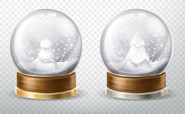 Realistic crystal globe set with fallen snow