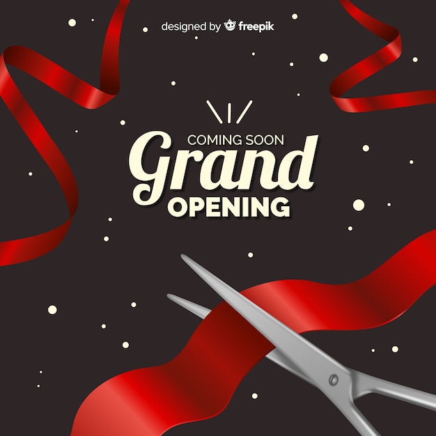 Realistic cut ribbon grand opening background