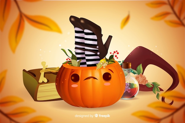 Free Vector realistic cute halloween pumpkin