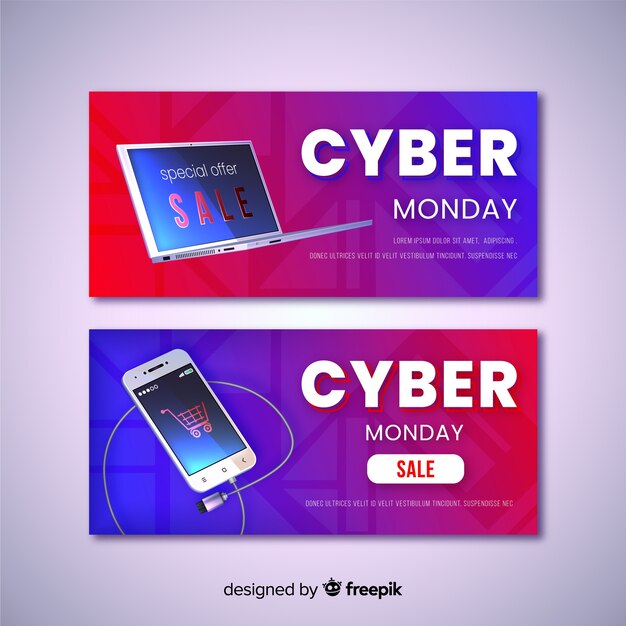 Realistic cyber monday banners template