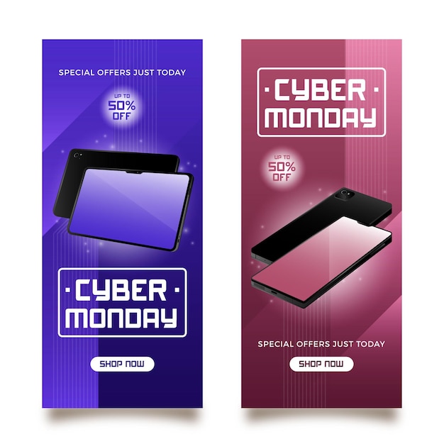 Free Vector realistic cyber monday banners template