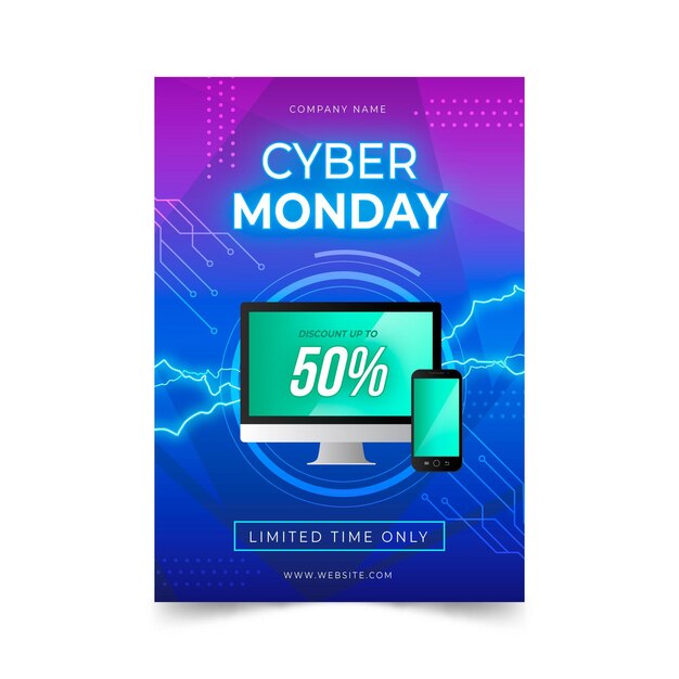 Realistic cyber monday flyer template