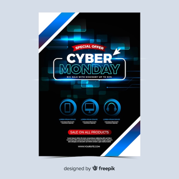 Realistic cyber monday flyer template