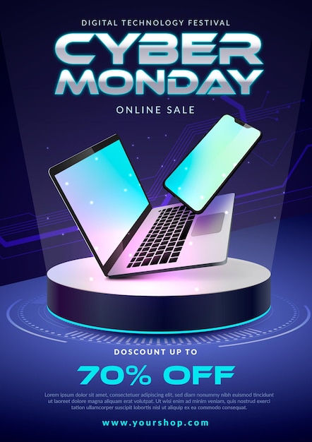 Realistic cyber monday flyer template