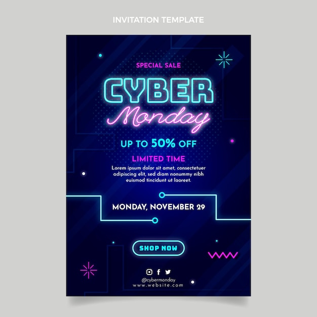 Free vector realistic cyber monday invitation template