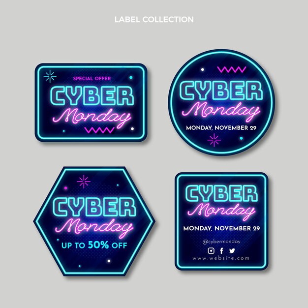 Realistic cyber monday labels collection