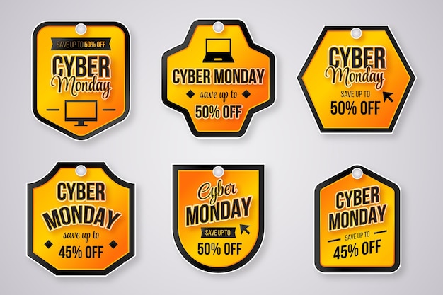 Realistic cyber monday labels collection