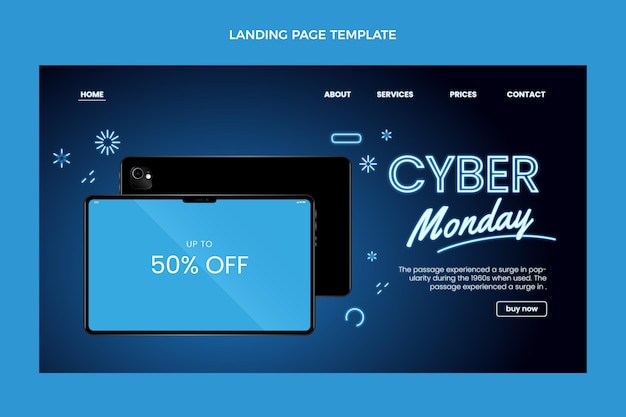 Realistic cyber monday landing page template