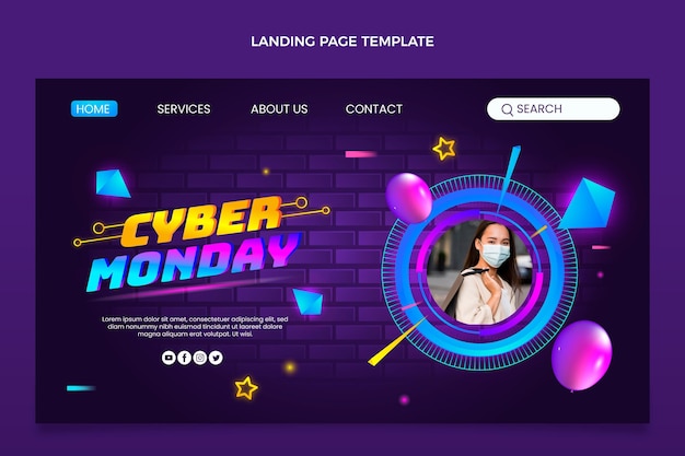 Realistic cyber monday landing page template