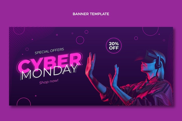 Free Vector realistic cyber monday sale horizontal banner