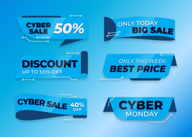 Realistic cyber monday sale labels collection