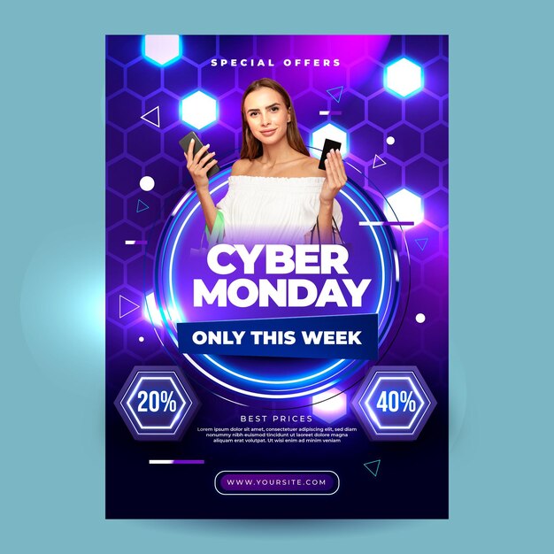 Realistic cyber monday vertical poster template