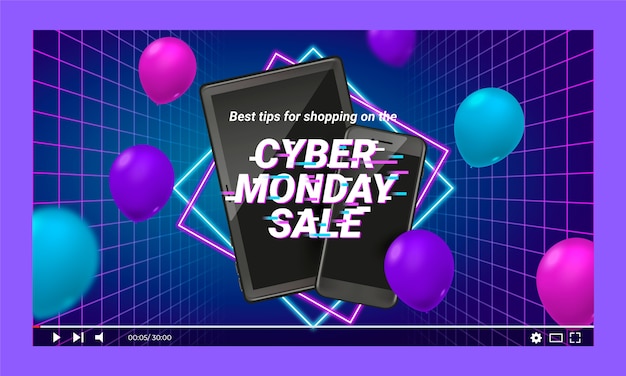 Free Vector realistic cyber monday youtube thumbnail