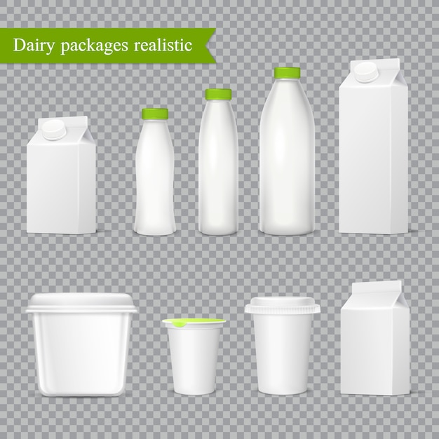 Free Vector realistic dairy packaging transparent set