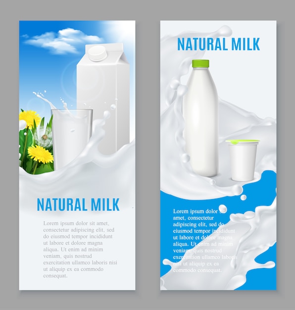 Free vector realistic dairy products banners