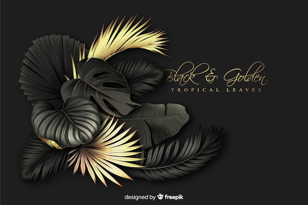 Realistic dark and golden leaves background