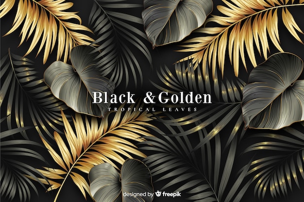 Realistic dark and golden leaves background